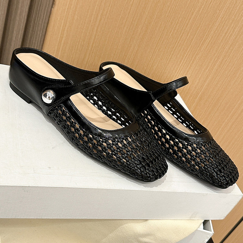 ✨👡 ¡NOVEDAD para 2026! Mules (zuecos) de mujer en tejido trenzado con punta cuadrada y cierre Mary Jane.🌸💖🎀